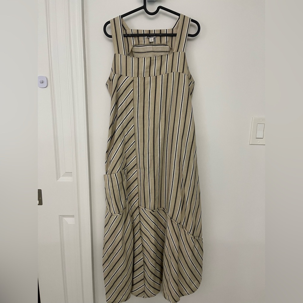 Spanner Midi Dress Tan/white/charcoal striped sleeveless dress size S - Picture 2 of 5